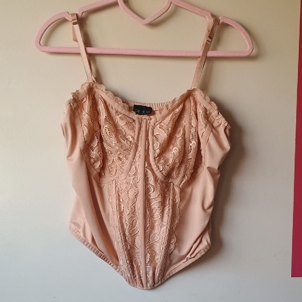 Zenobia Tan Lace Corset Top